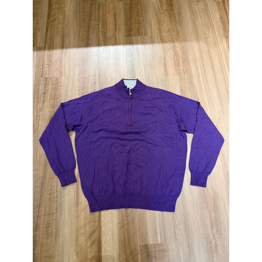Peter Millar Quarter Zip Sweater Mens XL Purple Merino Wool Silk Blend Pullover